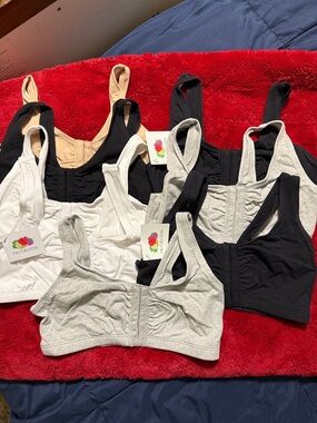 8 Fruit of the Loom Comfort Front Close Bralette Set - Black, White, Gray, Beige